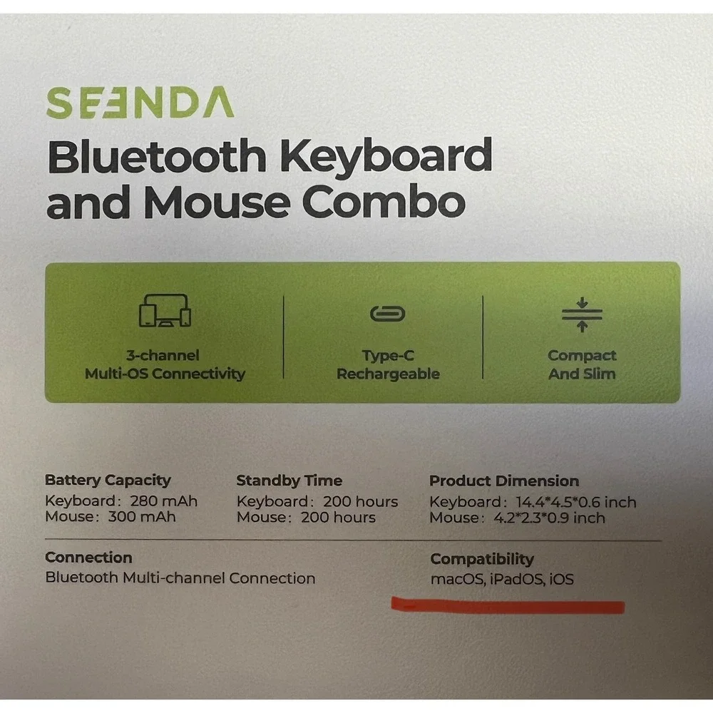 Seenda Bluetooth Keyboard Mouse Combo Rose Gold Mac iPad Ultra Slim Office New